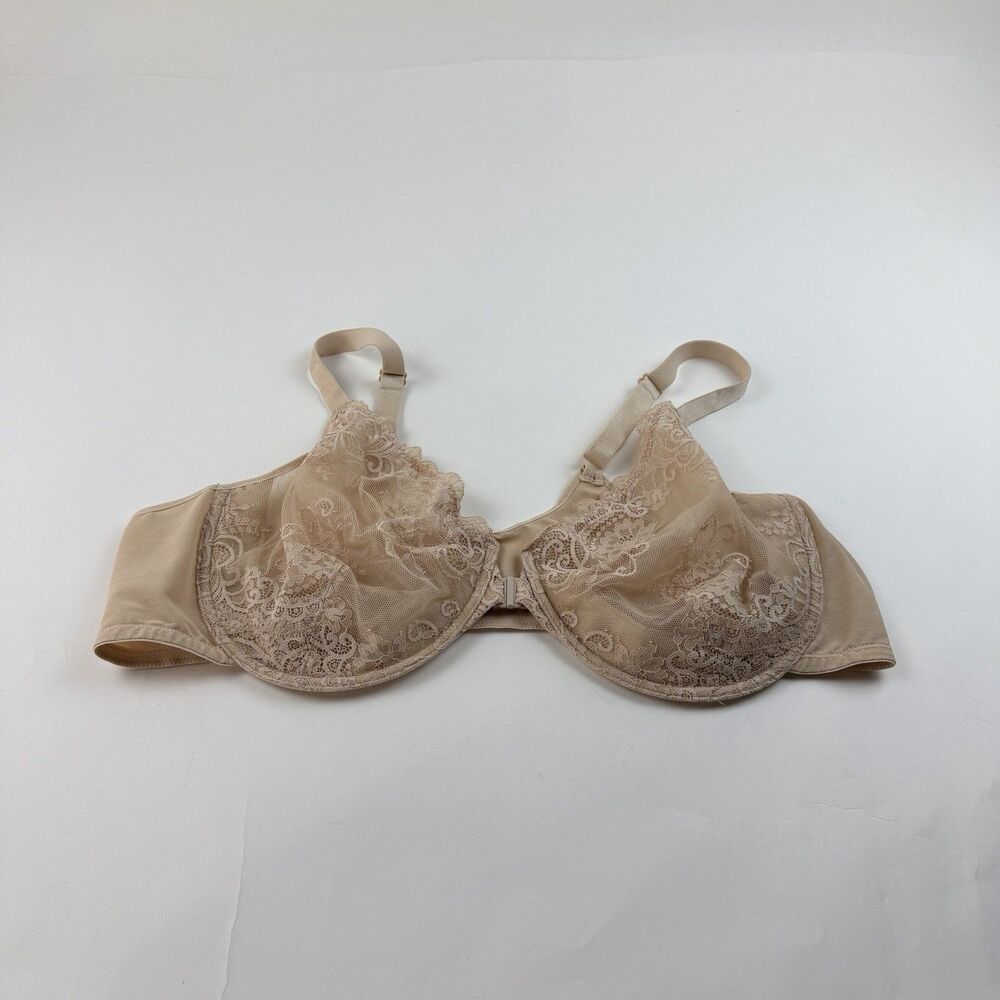 Delimira Front Closure Lace Bra 48D Nude Beige Full Coverage Adjustable Straps